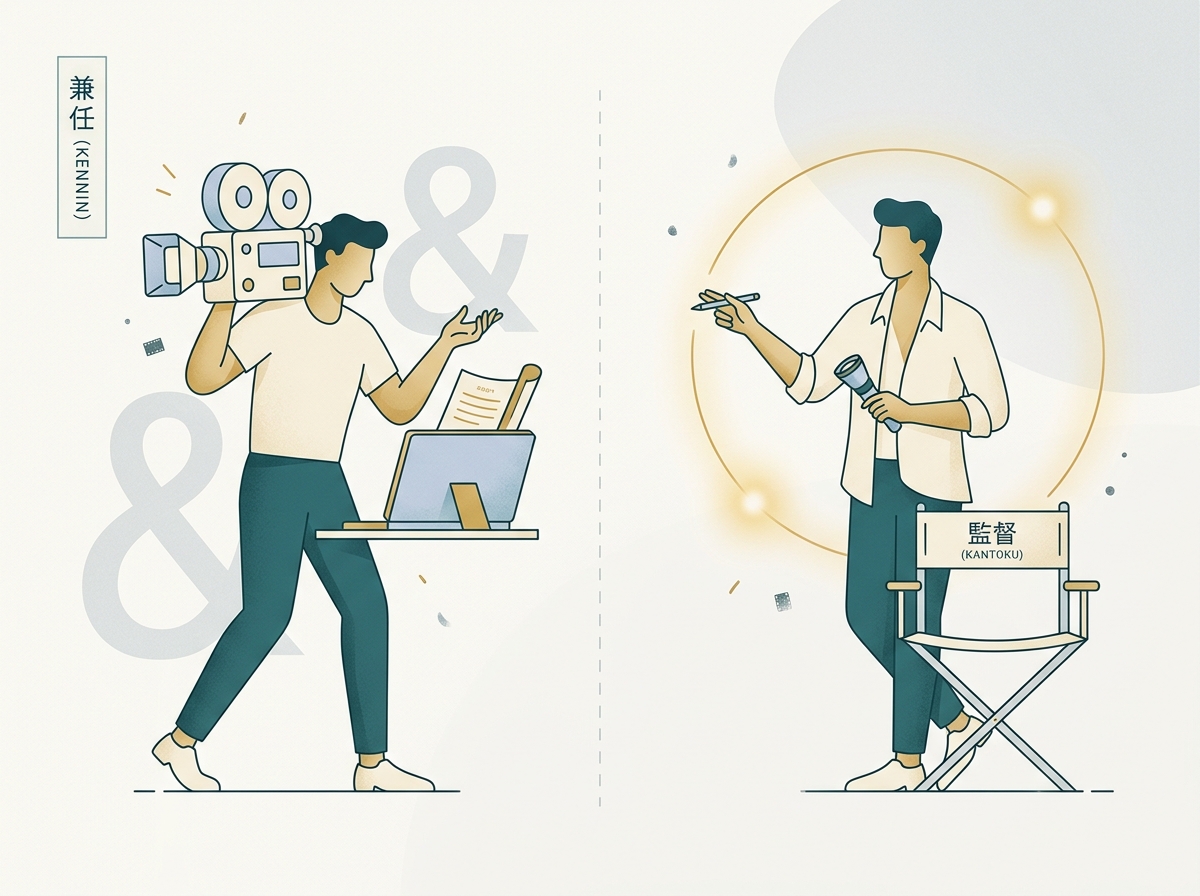 カメラマン兼監督→監督専念への役割変化を示すビフォー・アフターのイメージ